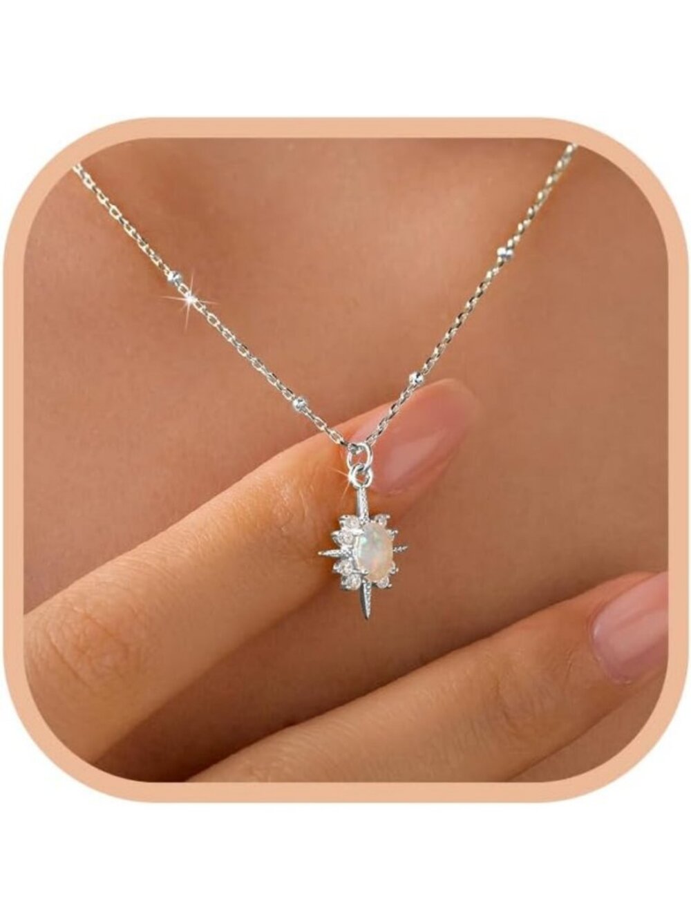 925 Sterling Silver North Star Opal Pendant Necklace for Women - Elegant Jewelry